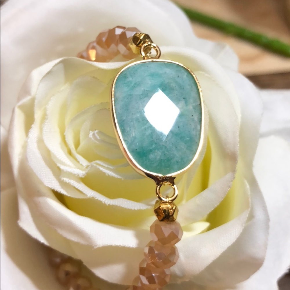 Amazonite Stone Peach Bead Bracelet